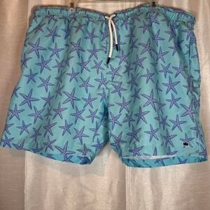 Crown & Ivy Starfish Print Swim Trunks Shorts Men's XXL Blue Teal Elastic‎ Waist
